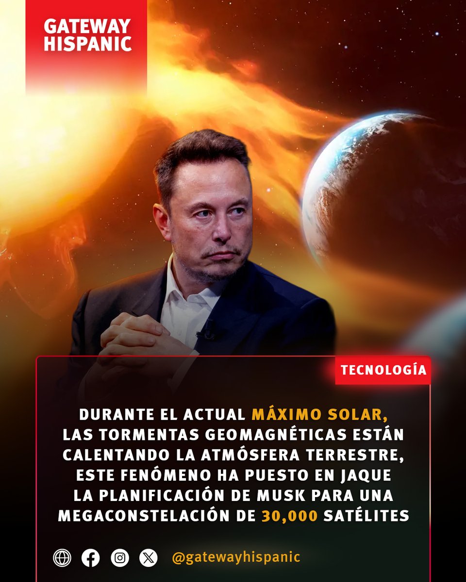 🛰️☀️ Elon Musk’s impressive Starlink constellation is facing an unexpected enemy: the Sun. The ongoing solar maximum is triggering geomagnetic storms that heat and expand Earth’s atmosphere 🌍, increasing drag on the satellites. The result? 🚨
 Dozens have fallen prematurely—some