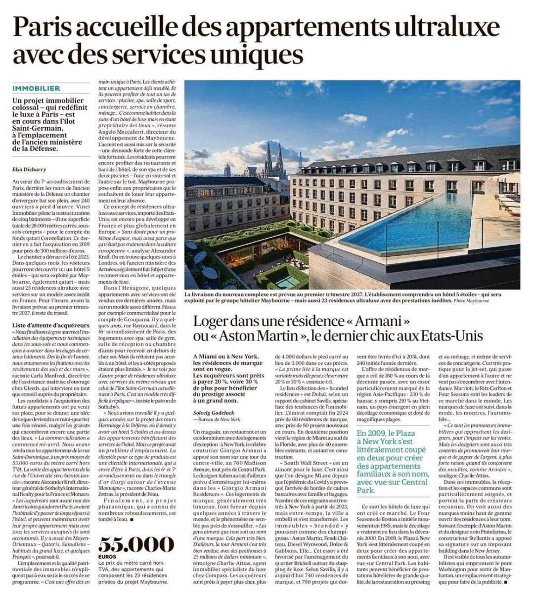 PARIS REDÉFINIT LE LUXE RÉSIDENTIEL

Un projet immobilier monumental est en cours au cœur du 7e arrondissement : l’îlot Saint-Germain, ancien ministère de la Défense, va bientôt accueillir un hôtel 5 étoiles et 23 résidences ultraluxueuses, opérés par le groupe hôtelier Maybourne