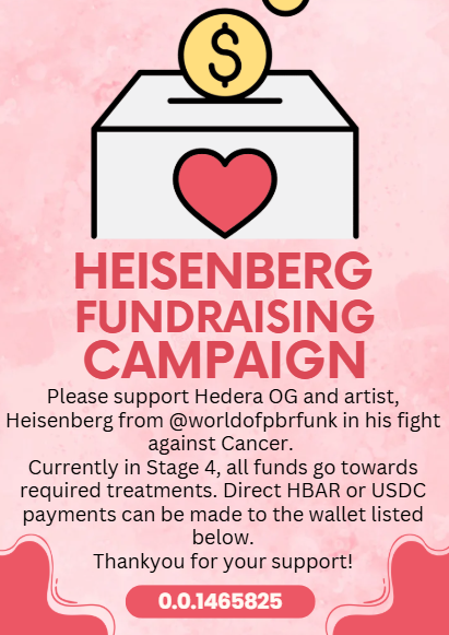 Leon_Gallaher's tweet photo. It seriously time to dig deep for a @hedera legend @Lab_Heisenberg 
Please donate directly to help gather the costs of life saving cancer treatments for our friend and community member!
If anyone is experienced with starting GoFundMe pages please reach out via DMs if we already know each other.
Your generosity in this time of need is greatly appreciated! 
Post shares are also appreciated!