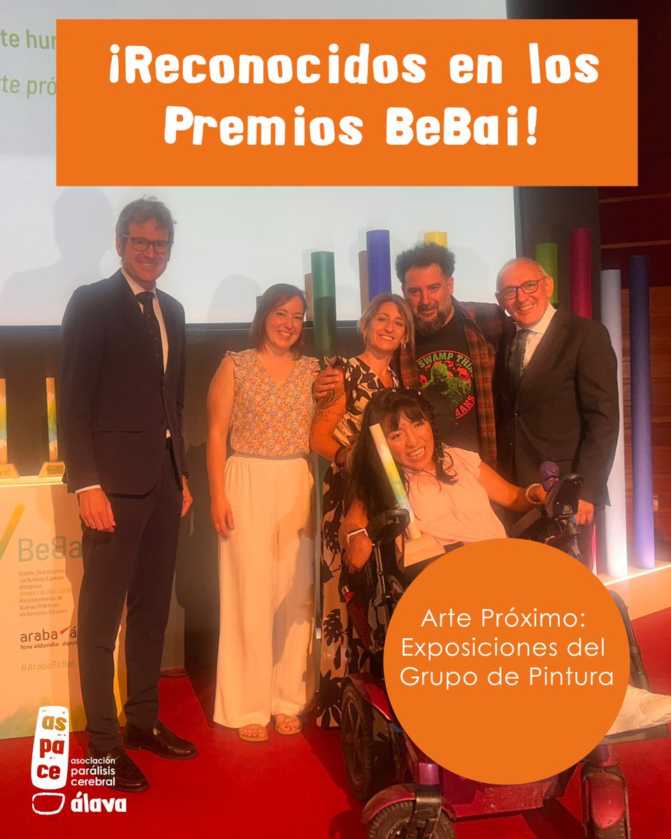 aspacealava's tweet photo. ¡Hoy es un gran día para Aspace Álava! La Diputación Foral de Álava @Araba nos ha reconocido en los Premios Bebáis como una de las buenas prácticas en servicios sociales gracias a nuestro proyecto Arte Próximo: Exposiciones del Grupo de Pintura de Aspace Álava. Yujuuuuuu!!!! https://t.co/CaQ10g076C