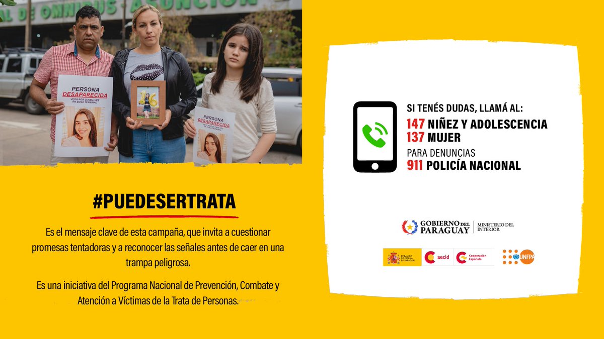 UNFPA Paraguay (@unfpapy) on Twitter photo 📢 Nuevos datos, misma urgencia: enfrentar la trata en Paraguay.
El Gobierno de Paraguay, con el apoyo del #UNFPA y <a href="/AECID_es/">AECID</a>, presenta avances del estudio sobre cómo operan las redes y quiénes son sus víctimas.
<a href="/MDI_Paraguay/">Ministerio del Interior - Paraguay</a> <a href="/MinPublicoPy/">Fiscalía Paraguay</a>
#PuedeSerTrata #TrataDePersonas 📢 Nuevos datos, misma urgencia: enfrentar la trata en Paraguay.
El Gobierno de Paraguay, con el apoyo del #UNFPA y <a href="/AECID_es/">AECID</a>, presenta avances del estudio sobre cómo operan las redes y quiénes son sus víctimas.
<a href="/MDI_Paraguay/">Ministerio del Interior - Paraguay</a> <a href="/MinPublicoPy/">Fiscalía Paraguay</a>
#PuedeSerTrata #TrataDePersonas