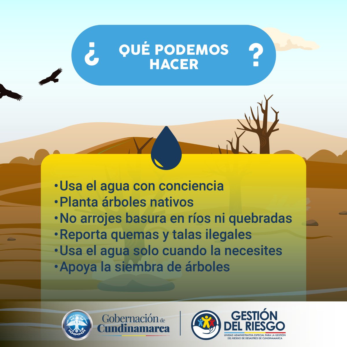 RiesgosCundi's tweet photo. 🌍Este 17 de junio recordamos que cuidar el suelo y el agua es clave para reducir el riesgo de desastres.
La desertificación y la sequía amenazan la vida, la seguridad alimentaria y el bienestar. ¡Actuemos ya por una #Cundinamarca más resiliente! #WorldDesertificationDay #HerLand https://t.co/ngUdtyqHUU