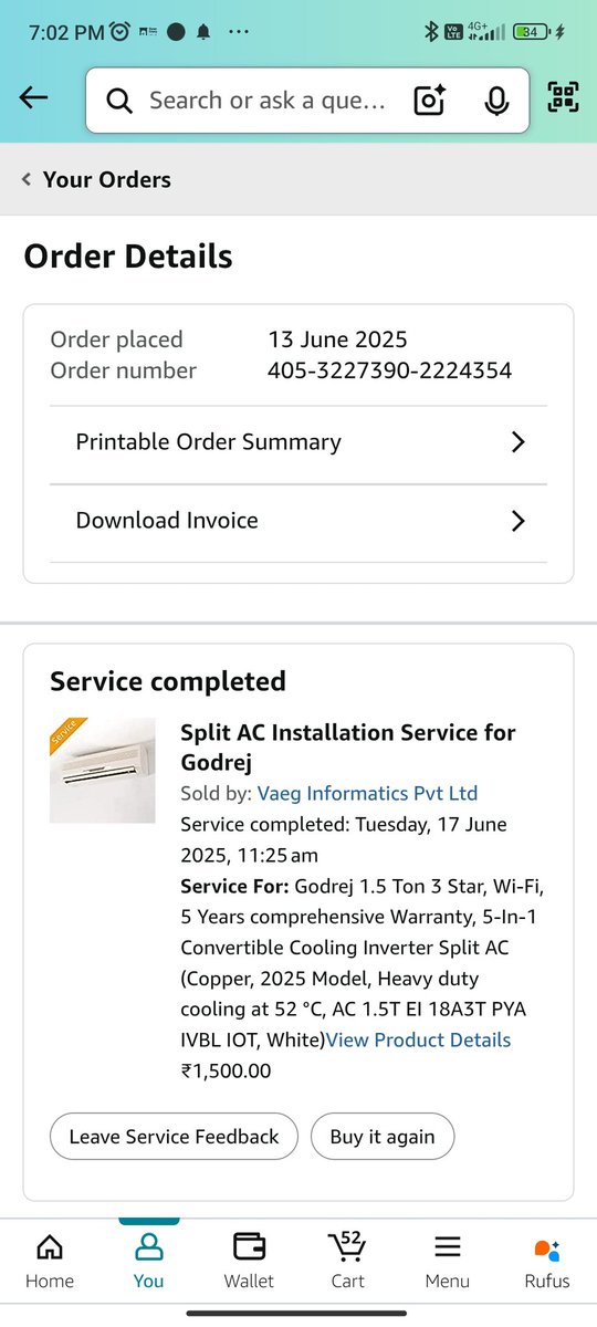 MdaPoint's tweet image. @amazonIN @GodrejAppliance
I got a new Godrej Split AC from Amazon, but technician installed it without vacuuming, which is against standard.

Complaint ID: 1503

No technician visit yet. Please resolve urgently!

#AmazonIndia #GodrejAC #ACIssue #CustomerSupport