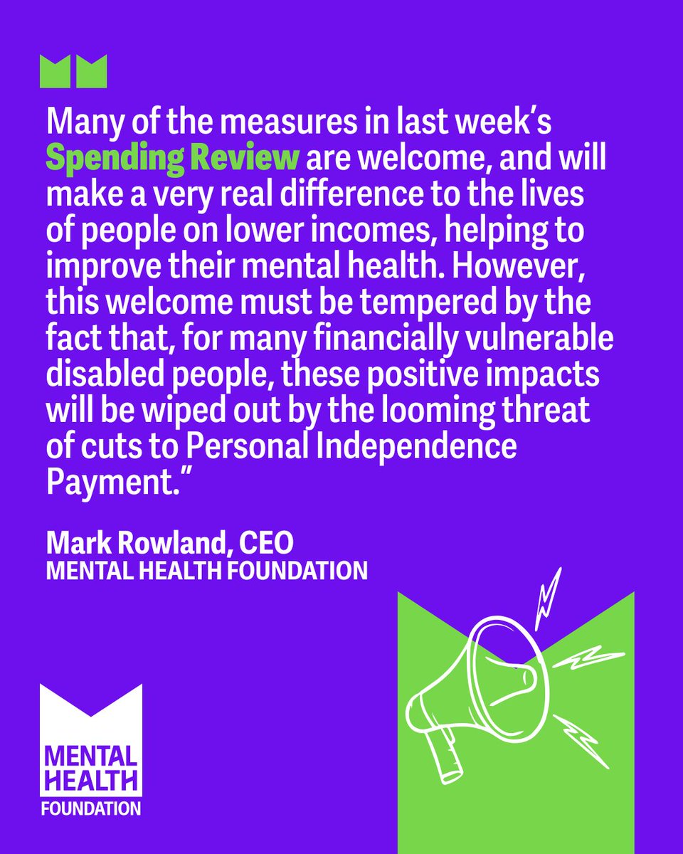 Last week's Spending Review had real positives:

💷 More investment in preventing poor mental health
⏲️ Ending the asylum backlog
🥣 Free school meals &amp; breakfast clubs

But with upcoming cuts to PIP, we’re worried disabled people will be left behind.