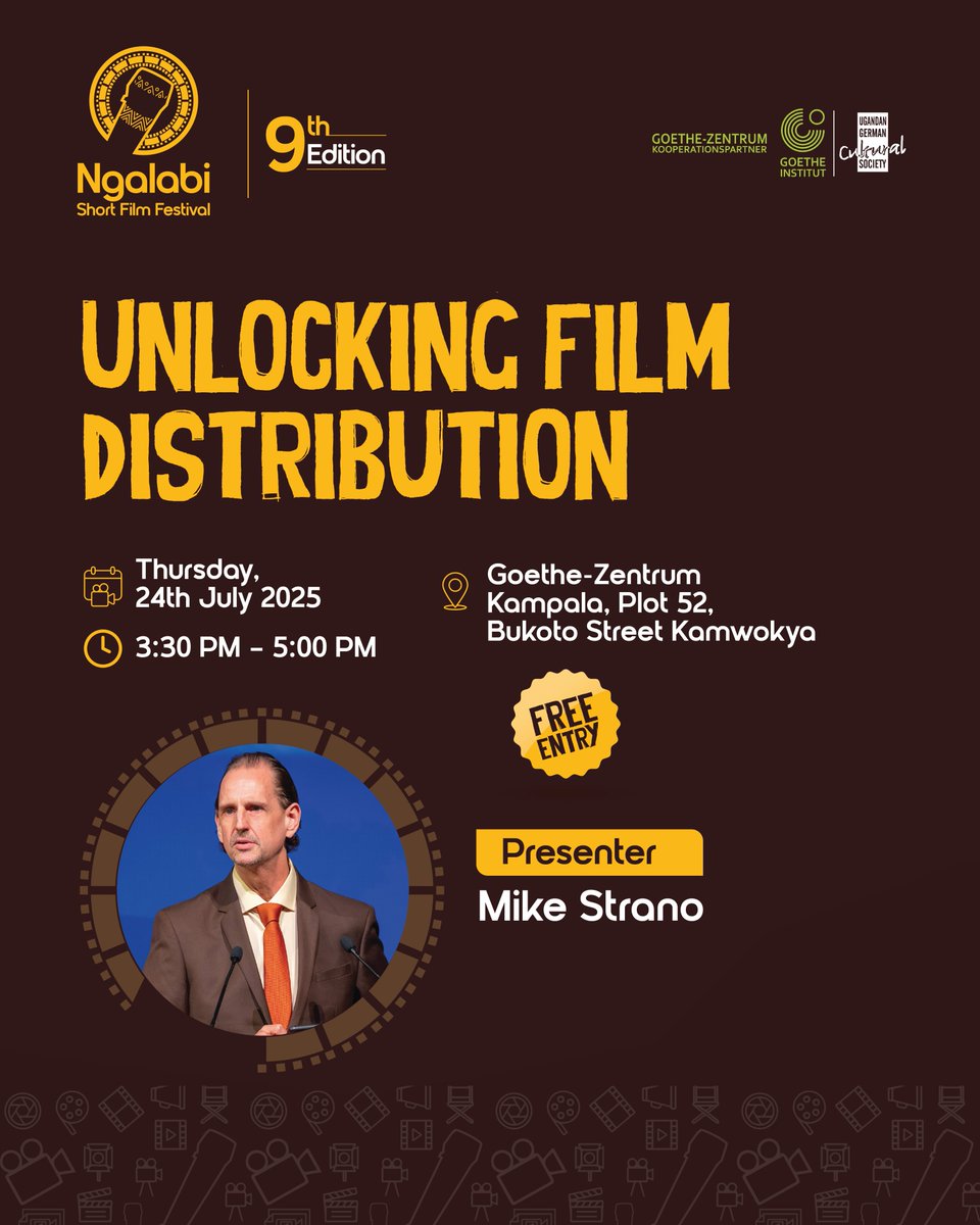 Unlocking Film Distribution with Mike Strano — founder of Kenya’s YAKWETU Online Ltd.
Join us for an eye-opening session on tackling retail, distribution, and piracy challenges in African film.

🗓 Thursday, 24th July | 🕞 3:30–5:00 PM
📍 GZK/UGCS 
🎟 Free entry 
#ngalabi2025