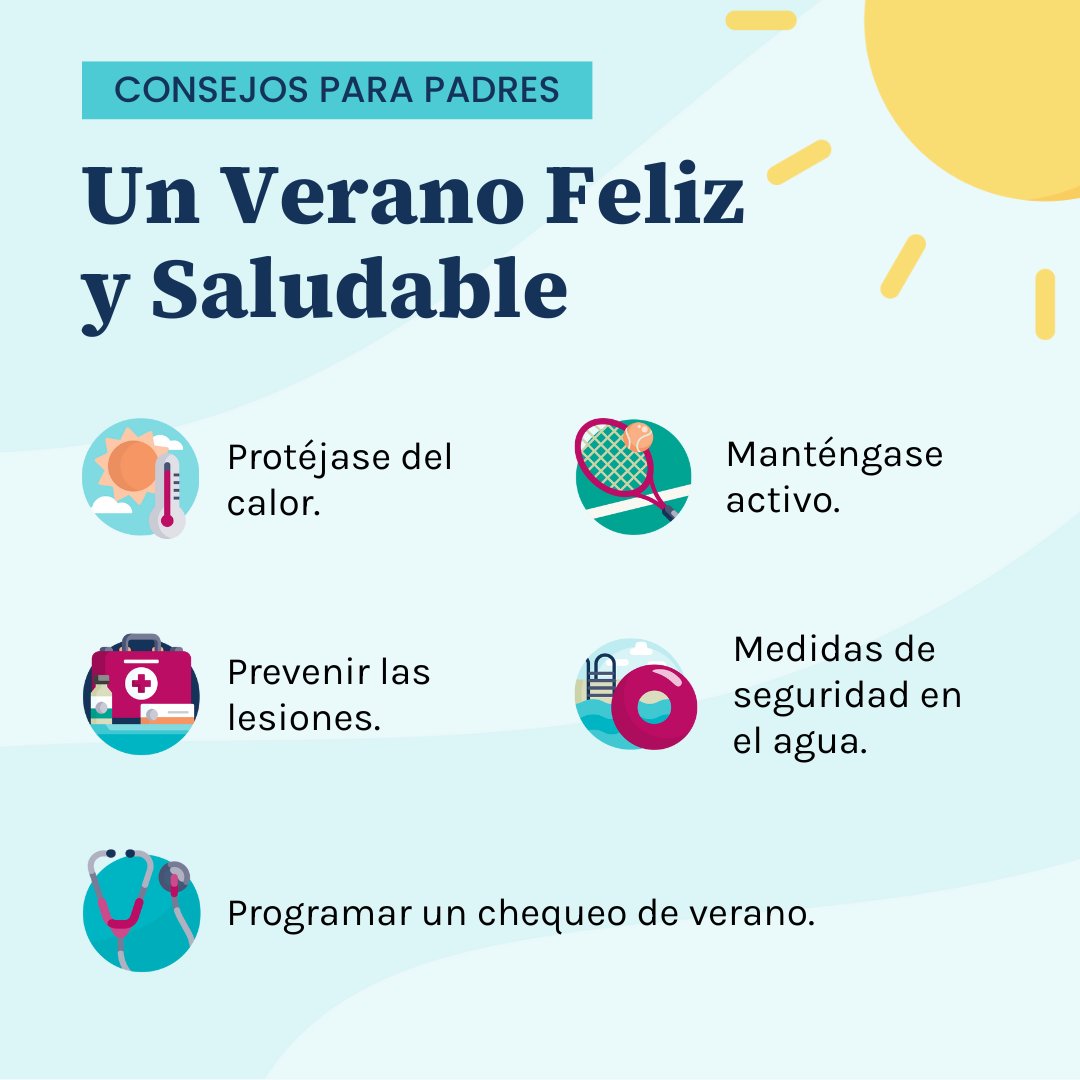 The summer months are full of opportunities for kids to get outside, spend time with friends and family, and recharge for another busy school year. Follow the tips below to start your summer strong. 💪