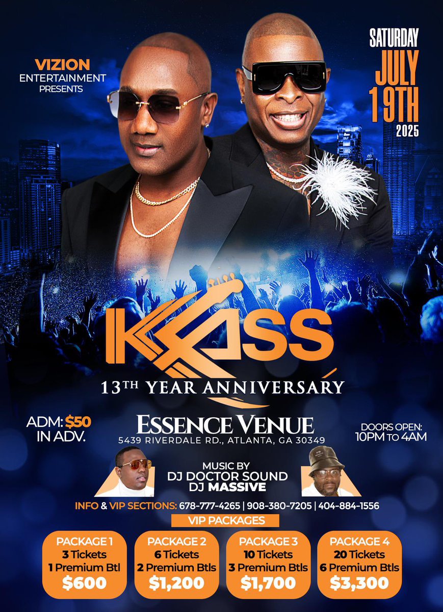 ATL, get ready! 🔥 The vibes are about to be unmatched as KLASS celebrates their 13th Anniversary in style! It’s all going down Saturday, July 19th at Essence Venue 💃🏾🕺🏽 Doors open at 10PM — we partying till 4AM! 🎶
⁠
🎧 Music by DJ Doctor Sound &amp; DJ Massive
