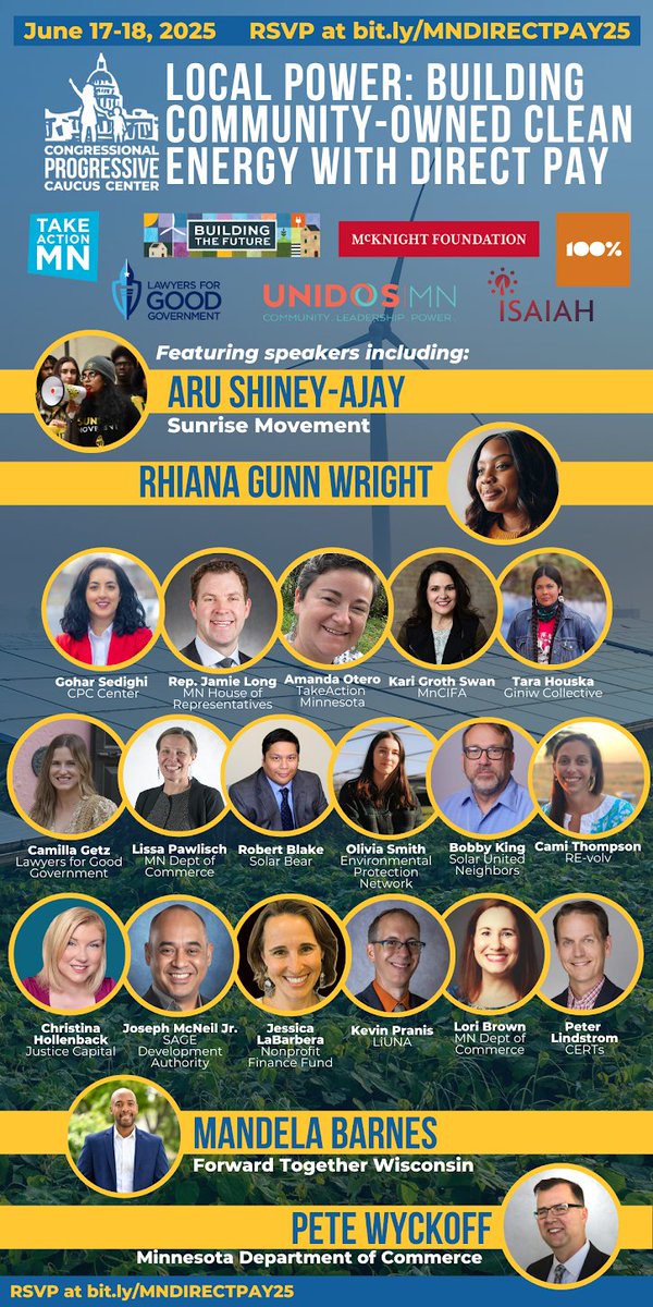 We're excited to join <a href="/WeBuildProgress/">Congressional Progressive Caucus Center</a>'s convening in Minneapolis this week to connect and share how school leaders can advance clean energy projects in your community with energy tax credits. Join our session on Wednesday at 11:15am! tinyurl.com/MN-convening