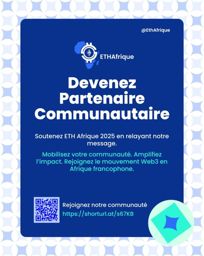 EthAfrique's tweet image. Rejoignez-nous en tant que #Community_Partner

Vous animez une communauté #tech, #Blockchain, #Dev ou #étudiants ?
Collaborez à un Conf majeur du #Web3 en Afrique francophone.

✅ +Visibilité
🤝 Networking
🎁 +Partenaires

👉 Postulez : lnkd.in/ey8-ceGq
📩 Ou écrivez-nous!