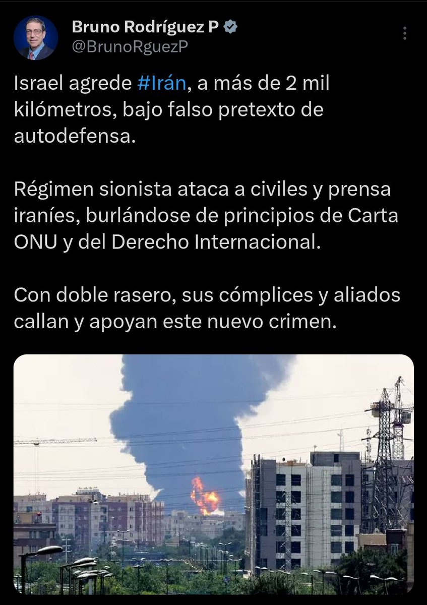 Israël attaque l'#Iran à plus de 2 000 km de distance sous le faux prétexte de l'autodéfense. 

Le régime sioniste attaque les civils et la presse iraniens, se moquant des principes de la Charte des Nations Unies et du droit international.

1/2