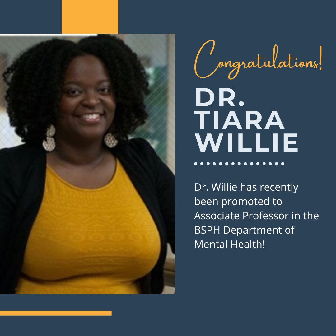 This past May, Dr. <a href="/TiaraCWillie/">Dr. Tiara C. Willie</a> was appointed to Associate Professor in the Johns Hopkins BSPH Department of Mental Health. Everyone say congratulations, Dr. Willie!