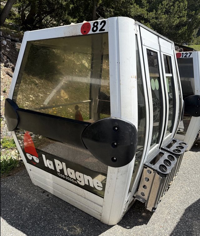 More gondola cabins for sale! This time La Plagne with 121 Poma Cabins from the 6 seater
Télécabine de Roche de Mio for auction. 

The sale is on Saturday 28 June at 14:00 in person at the Cinema Les Ecrins in La Plagne or on-line live auction at interencheres.com