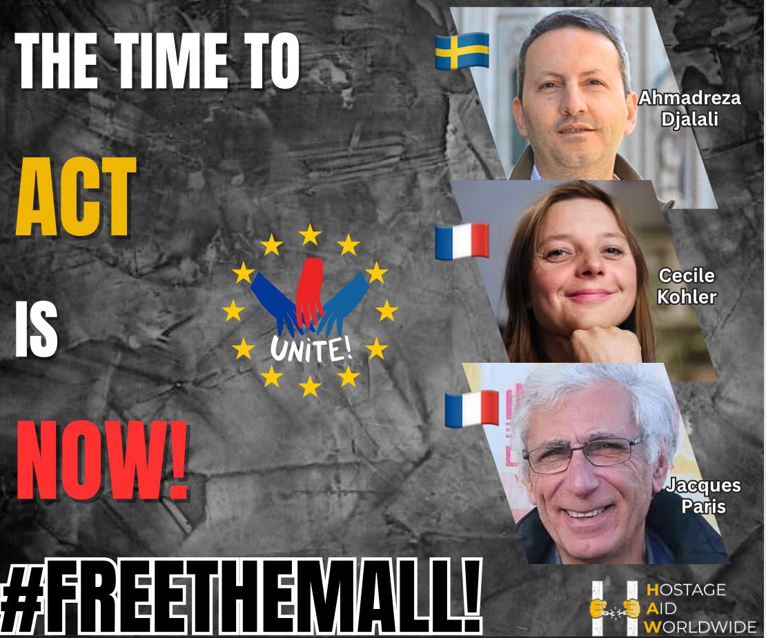 EU Hostages Family Alliance (@eu_hostages) on Twitter photo With strikes hitting Tehran, #EU citizens unjustly imprisoned in Evin prison face grave danger.
<a href="/Europarl_EN/">European Parliament</a> what is your plan?
🇸🇪 Ahmadreza Djalali, 🇫🇷 Cécile Kohler & 🇫🇷 Jacques Paris could run out of time.
Something needs to be done to #FreeThemAll. Now!
<a href="/SwedishPM/">Ulf Kristersson</a> With strikes hitting Tehran, #EU citizens unjustly imprisoned in Evin prison face grave danger.
<a href="/Europarl_EN/">European Parliament</a> what is your plan?
🇸🇪 Ahmadreza Djalali, 🇫🇷 Cécile Kohler & 🇫🇷 Jacques Paris could run out of time.
Something needs to be done to #FreeThemAll. Now!
<a href="/SwedishPM/">Ulf Kristersson</a>