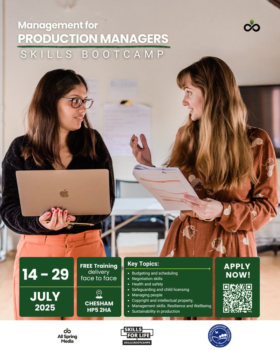 UKScreenAlln's tweet image. #IndustryNews: Are you ready to step up in your production career? @AllSpringMedia is running a free Production Manager Skills Bootcamp from 14-29 July in Chesham.
See more details and apply here: allspringmedia.co.uk/training-open/…