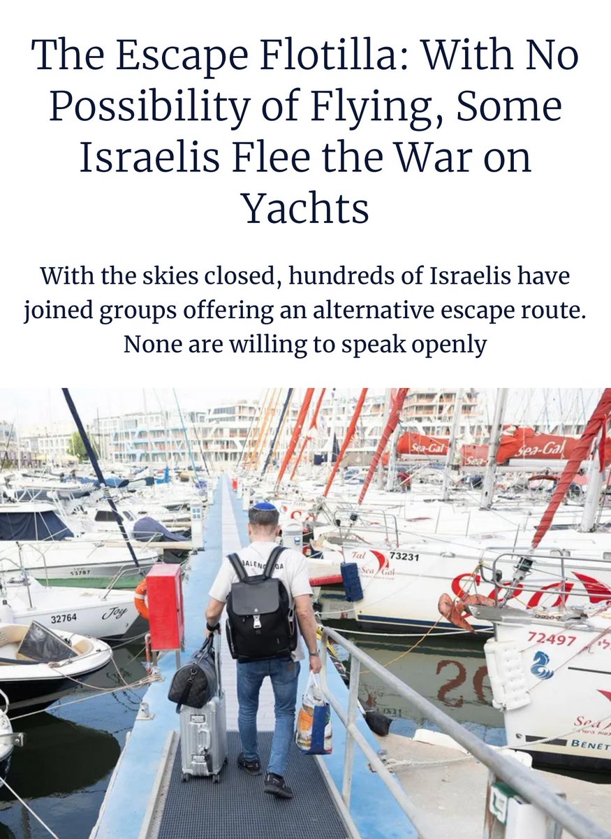 💥Israel orders airlines not to allow Israelis to leave, even on the (as yet future) empty repatriation flights, while Israelis flee Netanyahu's dystopia on a spectral flotilla of yachts.