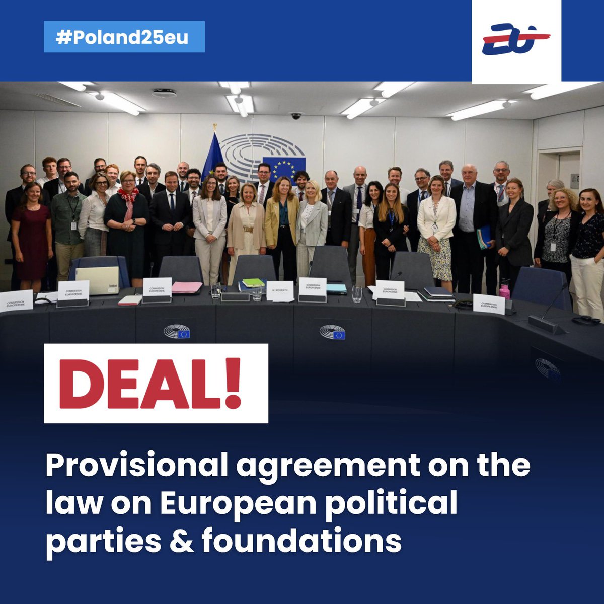 Yet another deal  under the Polish Presidency 🇵🇱💪🏻 

After 3 years of  negotiations we have provisionally agreed with EP on the law on European political parties &amp; foundations. It will improve transparency of their funding and allow to better counter foreign interference.