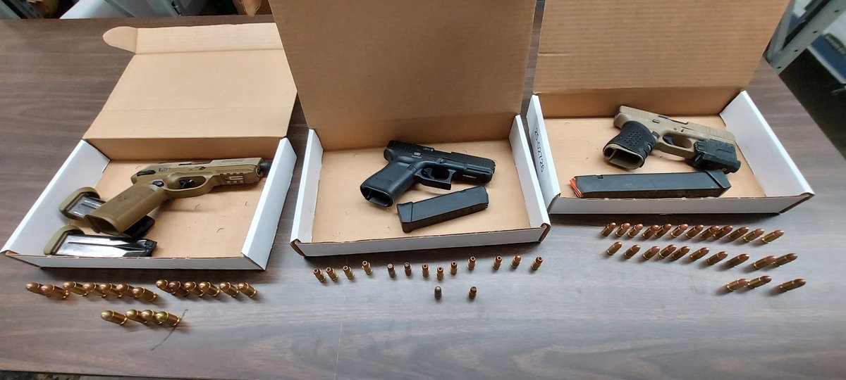 Euclid_PD's tweet image. In just one night, Euclid Police Officers seized 3 firearms during 3 separate incidents that highlight the danger officers face during a fast-paced critical incident (multiple shots fired) or even what might seem like routine calls (jaywalker and traffic stop). #EuclidPD