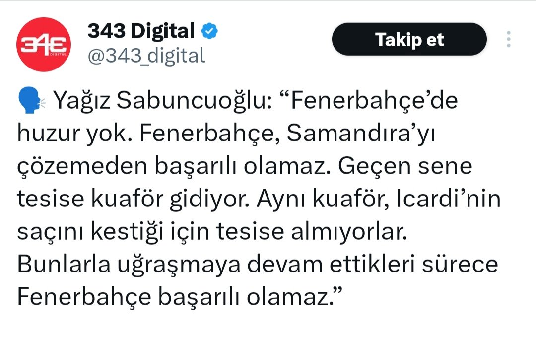 Serdar Ali yi artık ciddiye alan yok.
Serhat Akın ise kendini bitirdi zaten.

Önümüzdeki sezonun Fenerbahçe görünümlü olup takımı karıştırma işinin ön safında Yağız Sabuncuoğlu var.  
Görüntü çok net.