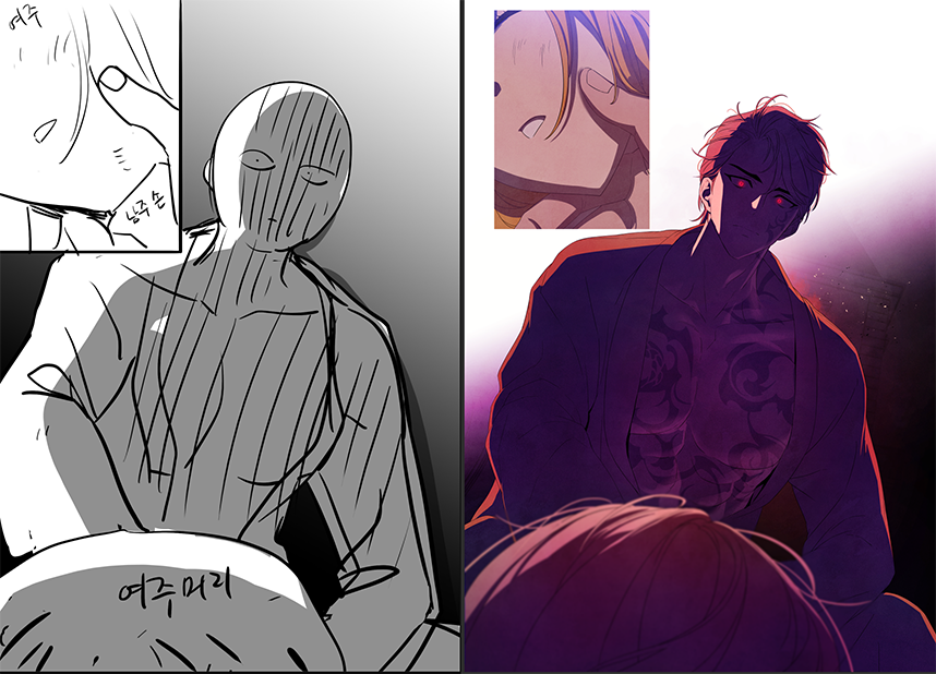 저는 제가 짠 콘티를 남이 예쁘게 그려주는 즐거움에 눈 떠 버리고 말았답니다............ 작화를 스스로 할 필요가 있을?까요 (제 콘티가 로판이 아니라 스릴러에 더 맞는다는 건 둘째치고)