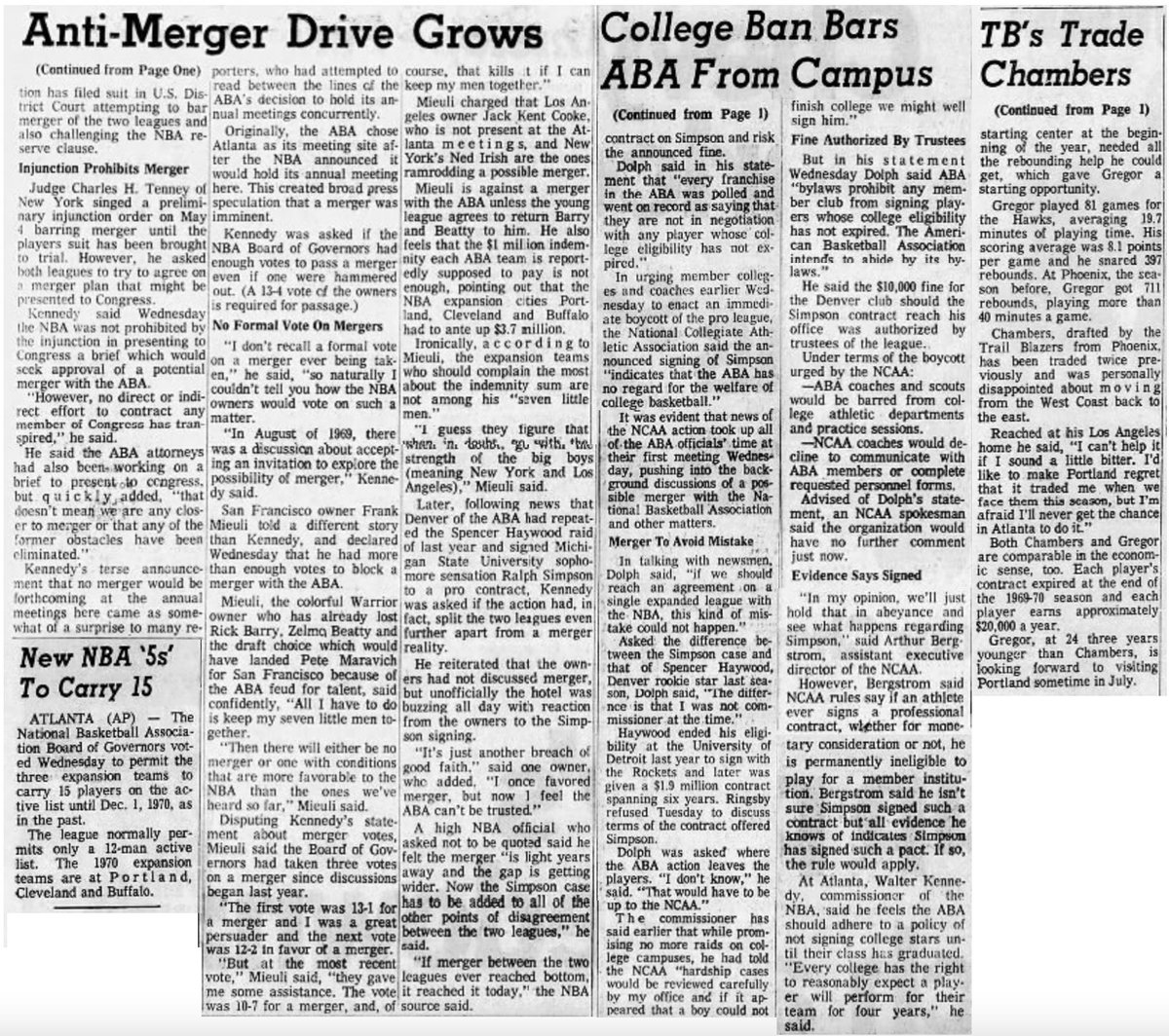 77Blazers's tweet photo. June 17, 1970 - The @trailblazers traded for a player they tried to acquire in the expansion draft.
The #Blazers traded forward #JerryChambers to the @ATLHawks for forward #GaryGregor. #Portland and #Atlanta were happy with the deal, as was Gregor, but Chambers was not too happy.
Chambers, who averaged 14 minutes in his two seasons in the @NBA, feels he won't get the playing time with the #Hawks that he would have with Portland. "I can see it right now, 15 minutes a game." said Chambers. "If I hit two baskets in a row, it might be 20 minutes. And if I miss two in a row, it might be 10 minutes."
Gregor on the other hand was elated to be coming to Portland, adding, "It looks like a good opportunity for me because Portland doesn't appeared to be over-stocked in with forward."
Chambers has a footnote in @NBAHistory as he was one of the three players traded by the @Lakers to the @sixers for #WiltChamberlain in 1968.
Interestingly, the three all had a tie-in with the Blazers. #DarrelImhoff played his final season with Portland; Chambers, who was in the @USArmy in 1968, was selected in the Expansion Draft; #ArchieClark had his playing rights traded (along with a draft pick) from the @SeattleSonics in 1975 to the @DetroitPistons, with the draft pick traded to Portland in 1978 for #WallyWalker.
#RipCity #ThisDateinBlazersHistory #OTD