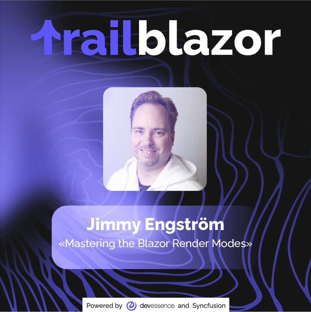 TrailBlazor Conference (@trail_blazor) on Twitter photo 🚀 From discovering tech at 7 to shaping the future of web dev — <a href="/EngstromJimmy/">Jimmy Engström #Blazor 🦝</a> has done it all!
📢Join his #TrailBlazor2025 session "Mastering the Blazor Render Modes"
Author, podcaster, 10x Microsoft MVP — don’t miss it!
#Blazor #dotnet #MVP 🚀 From discovering tech at 7 to shaping the future of web dev — <a href="/EngstromJimmy/">Jimmy Engström #Blazor 🦝</a> has done it all!
📢Join his #TrailBlazor2025 session "Mastering the Blazor Render Modes"
Author, podcaster, 10x Microsoft MVP — don’t miss it!
#Blazor #dotnet #MVP