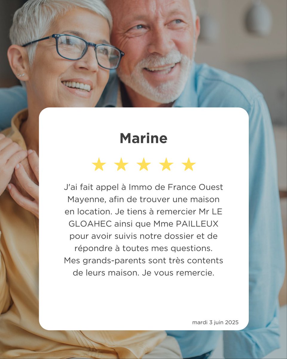 ⭐️⭐️⭐️⭐️⭐️
Chez Immo de France Ouest, la satisfaction client est notre priorité !🚀

👉🏽De la Loire-Atlantique à la Vendée, le Maine-et-Loire et la Mayenne, vos Avis Google nous motivent chaque jour et nous aide à nous surpasser ! 💖

🙏 Merci à tous pour votre confiance !