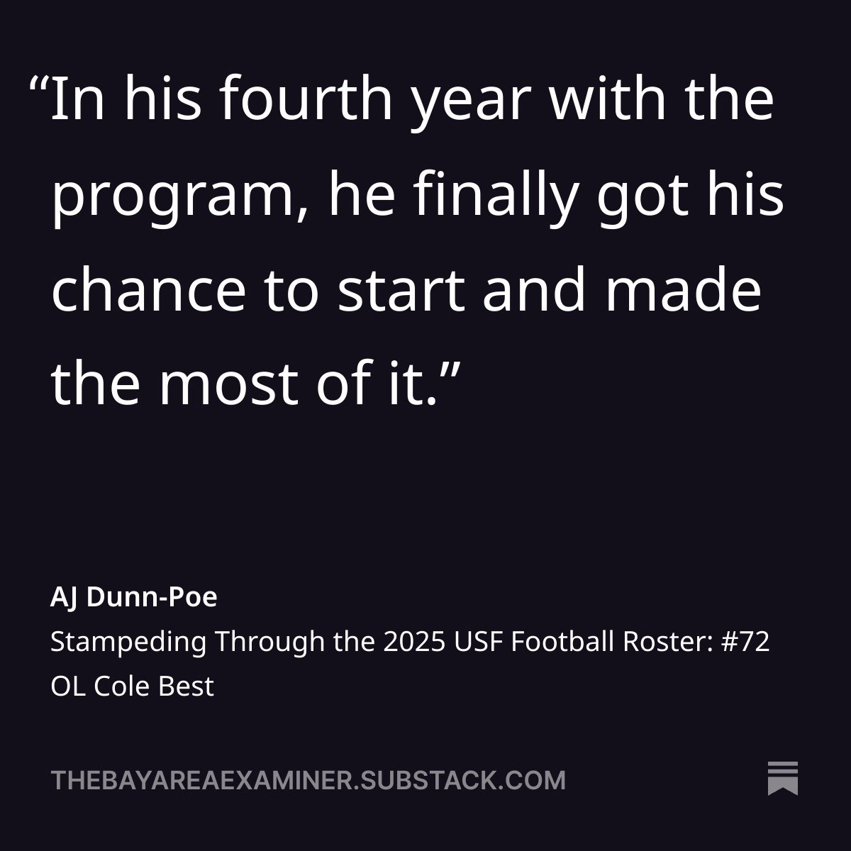 Stampeding Through the 2025 USF Football Roster: #72 OL Cole Best open.substack.com/pub/thebayarea…