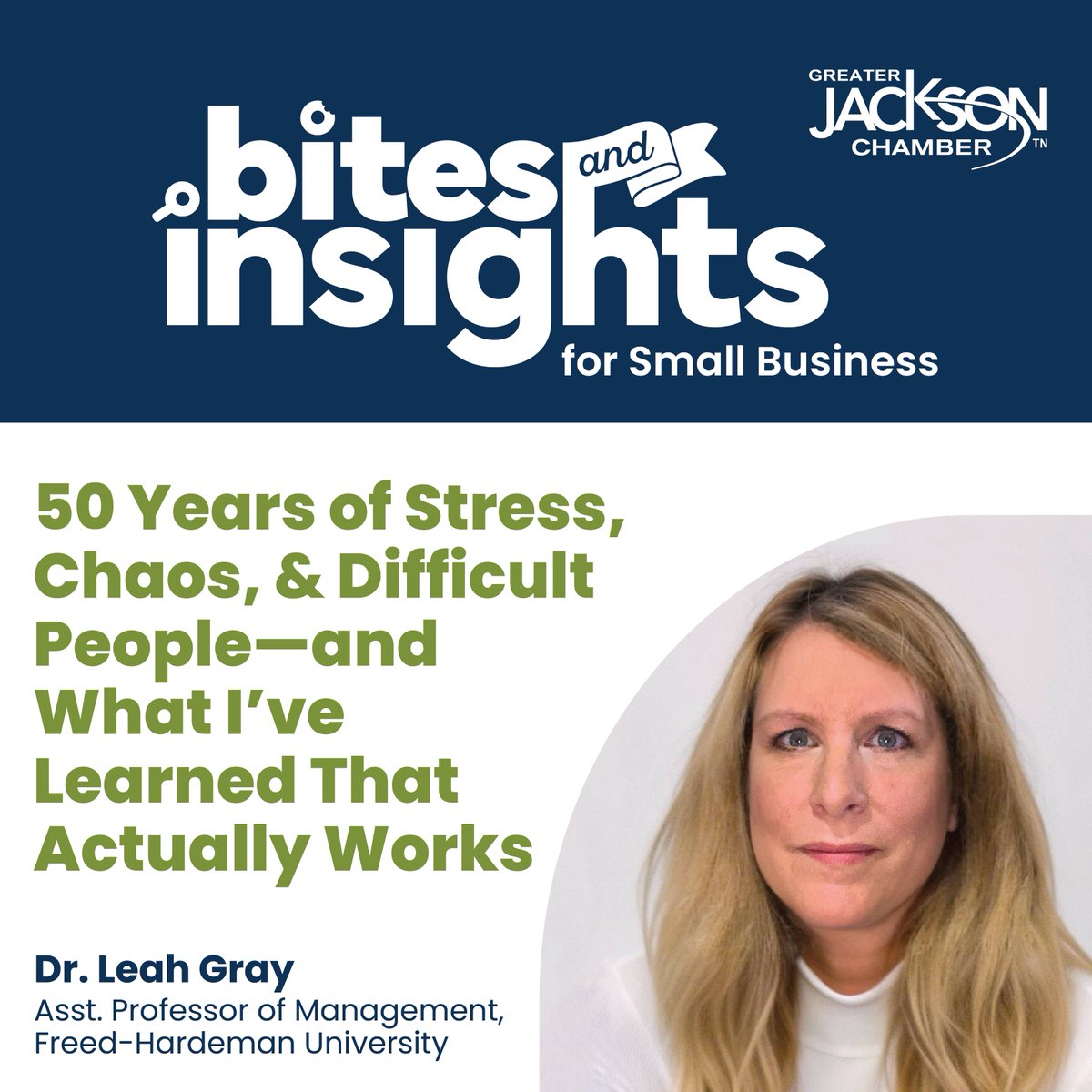 Last chance to sign up for this Thursday's June 2025 - Bites &amp; Insights with Dr. Leah Gray! She'll be tackling a topic that definitely affects us all - STRESS.

REGISTER HERE: member.jacksontn.com/events/details…
