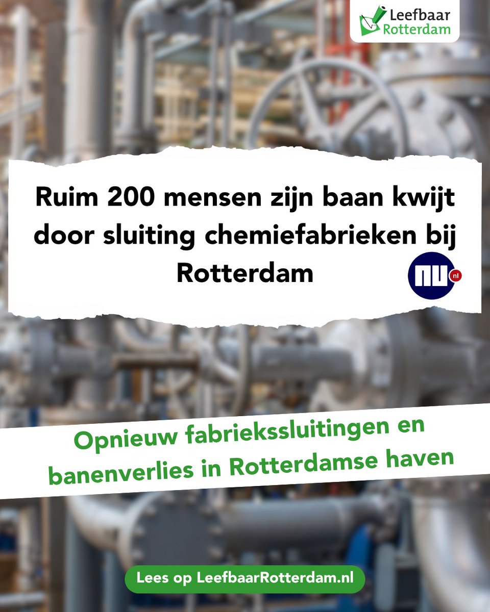 Nadat er dit jaar al honderden banen verloren zijn gegaan, raken opnieuw honderden mensen hun baan kwijt. Leefbaar maakt zich ernstige zorgen om het voorbestaan van de haven. Er is dringend actie nodig vanuit de landelijke politiek!

Lees meer ➡️ leefbaarrotterdam.nl/nieuws/fabriek…