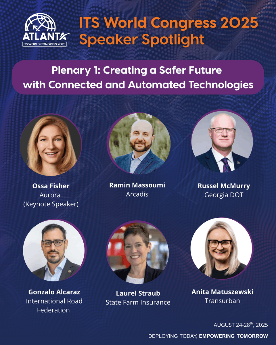 #ITSWC2025 Speaker Spotlight! This first plenary session, sponsored by Arcadis, will explore tech usability, considering human factors, consumer education, &amp; the importance of trust to drive adoption. 

Learn more about these speakers here: itsamericaevents.com/world-congress…
