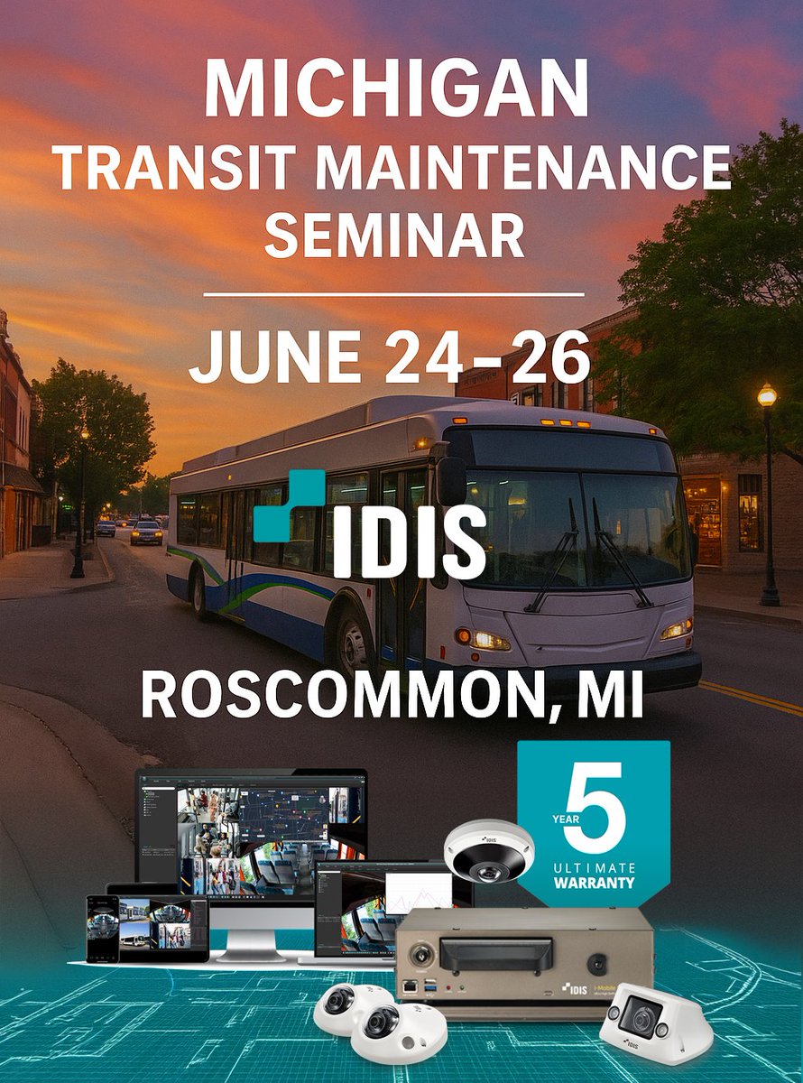 IDIS Americas (@idis_americas) on Twitter photo <a href="/idis_americas/">IDIS Americas</a> is heading to Roscommon for the Michigan Transit Maintenance Seminar!
June 24–26, 2025
Roscommon, MI
-Engineered for transit environments
-Fleet-wide visibility
-Backed by a 5-Year Ultimate Warranty
sales@idisamericas.com <a href="/idis_americas/">IDIS Americas</a> is heading to Roscommon for the Michigan Transit Maintenance Seminar!
June 24–26, 2025
Roscommon, MI
-Engineered for transit environments
-Fleet-wide visibility
-Backed by a 5-Year Ultimate Warranty
sales@idisamericas.com