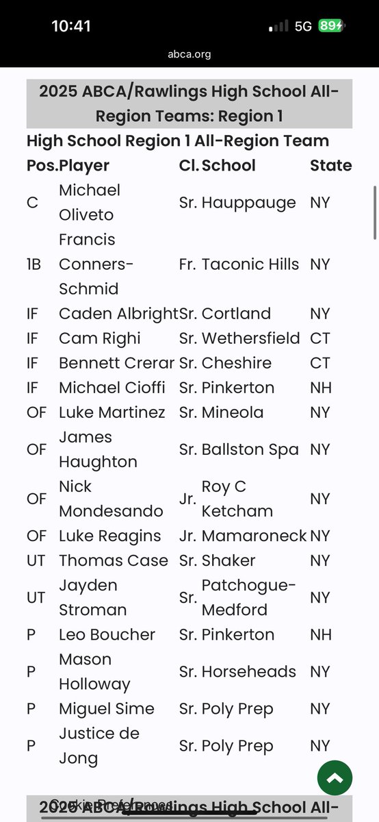 I am honored to have been chosen for the 2025 ABCA all region team