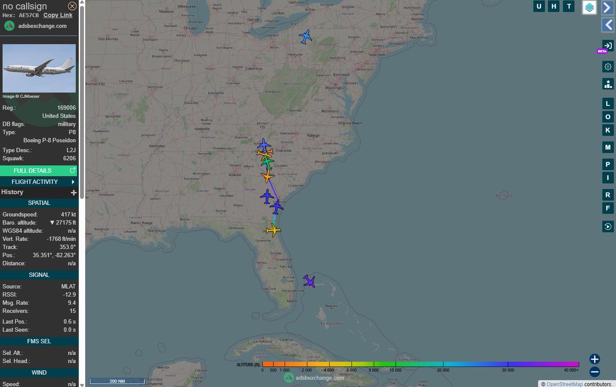 Unknown as to why, but 10 P-8 Poseidons are airborne out of Jacksonville today.