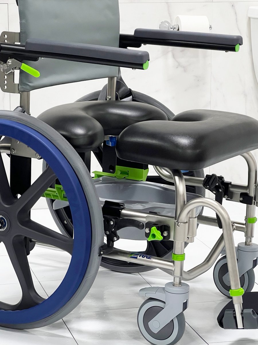 RAZDesignInc's tweet image. Left / Right Access VFI seat with a 4" commode pan spacer kit.

#commodepan #showercommode #showerchair