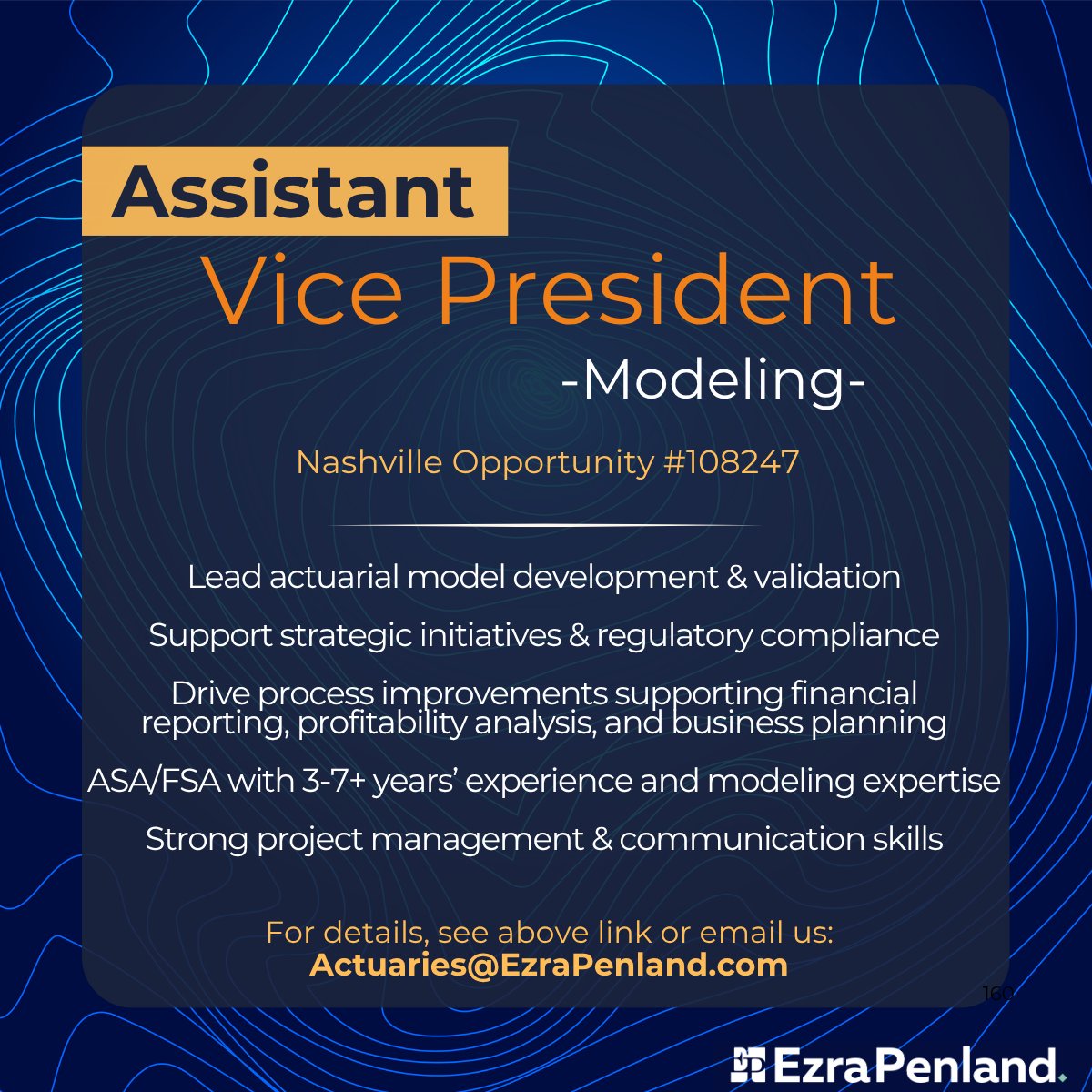 EzraPenland's tweet image. Exciting KEY role leading Life Actuarial Modeling with top global Reinsurance provider! jobs.ezrapenland.com/jb/Assistant-V…
#Actuary #Actuarial #ModelDevelopment #ASA #FSA #Nashville #Tennessee #EzraPenland #108247