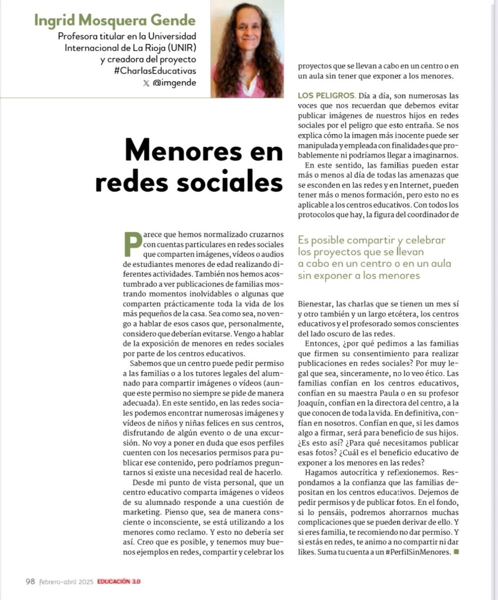 🧐 Por si os lo habíais perdido. 
Menores en redes sociales: el papel de los centros educativos. 
#PerfilSinMenores ♥️
