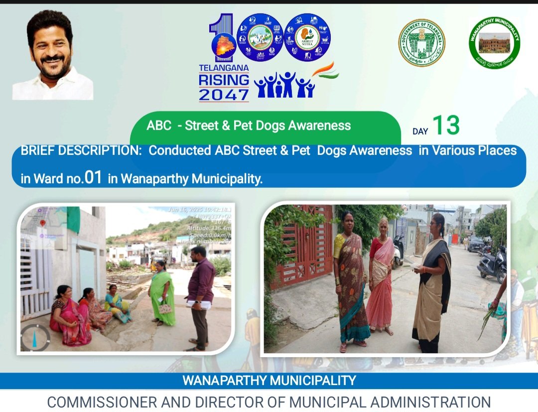 MC Wanaparthy (@mc_wanaparthy) on Twitter photo 100 Days Action Plan- ABC - Street & Pet Dogs awareness program conducted Wanaparthy Municipality
<a href="/MoHUA_India/">Ministry of Housing and Urban Affairs</a>
<a href="/RoopaMishra77/">Roopa Mishra</a>
<a href="/tksreedevi/">TK Sreedevi</a>
<a href="/cdmatelangana/">C&DMA</a>
<a href="/SwachhBharatGov/">Swachh Bharat Urban</a>
<a href="/SBMU_Telangana/">SBM (U) TELANGANA</a>
<a href="/tgmepma/">TMEPMA</a>
#TelanganaRising #TG100DaysActionPlan #OkaMarpu_AbhivrudhikiMalupu 100 Days Action Plan- ABC - Street & Pet Dogs awareness program conducted Wanaparthy Municipality
<a href="/MoHUA_India/">Ministry of Housing and Urban Affairs</a>
<a href="/RoopaMishra77/">Roopa Mishra</a>
<a href="/tksreedevi/">TK Sreedevi</a>
<a href="/cdmatelangana/">C&DMA</a>
<a href="/SwachhBharatGov/">Swachh Bharat Urban</a>
<a href="/SBMU_Telangana/">SBM (U) TELANGANA</a>
<a href="/tgmepma/">TMEPMA</a>
#TelanganaRising #TG100DaysActionPlan #OkaMarpu_AbhivrudhikiMalupu