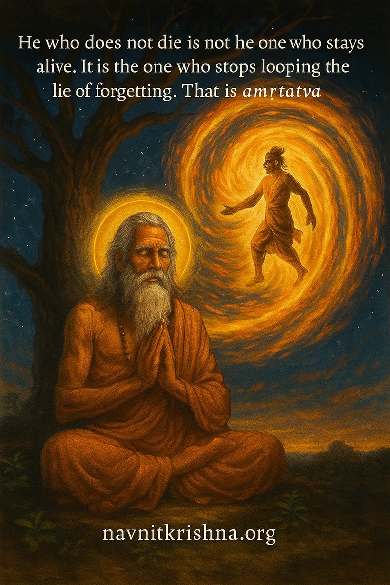 navnitkrishnaj's tweet photo. To the Siddhas, the immortal one (Amrita purusha) is not someone who never dies.
It is one who lives so precisely aligned with dharma, that the soul no longer needs to forget.
ЁЯЩПЁЯП╗Om Tat SatЁЯЩПЁЯП╗
#immortality #siddhas #amritapurusha #Vashi #dharma #asknavnitji #navnitkrishna https://t.co/GINkweF6h5