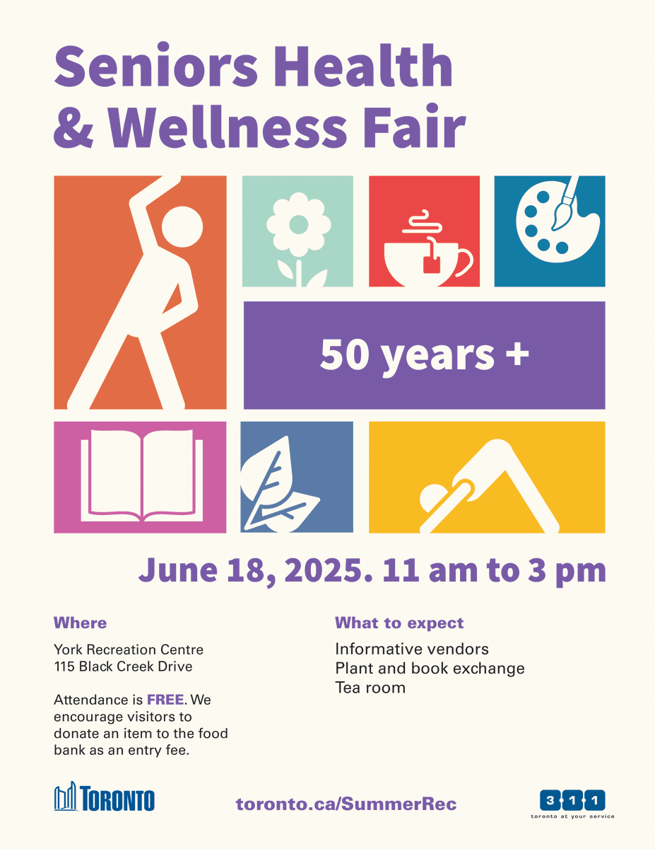 Join us at the York Recreation Seniors Health &amp; Wellness Fair for a warm and welcoming event featuring:

📍 Where: York Recreation Centre, 115 Black Creek Drive
-
#fair #torontofair #etobicoke #seniors
