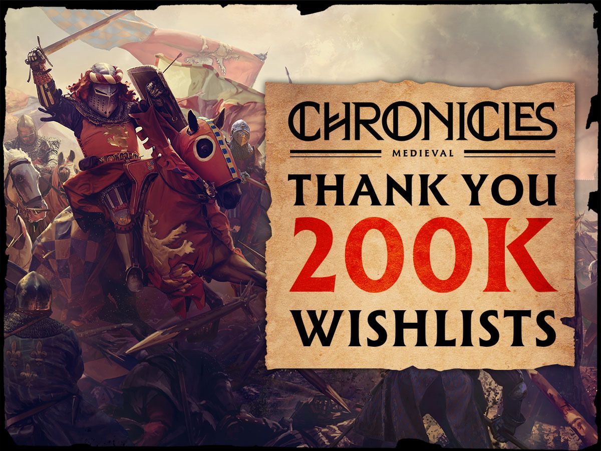 Chronicles1313's tweet image. Chronicles: Medieval has crossed the 200,000 wishlists milestone on Steam! All because of you. You absolute legends 💛
Thank you for being on this journey with us. The road to Early Access is getting hotter than a blacksmith's forge - and we're just getting started. ⚔️…