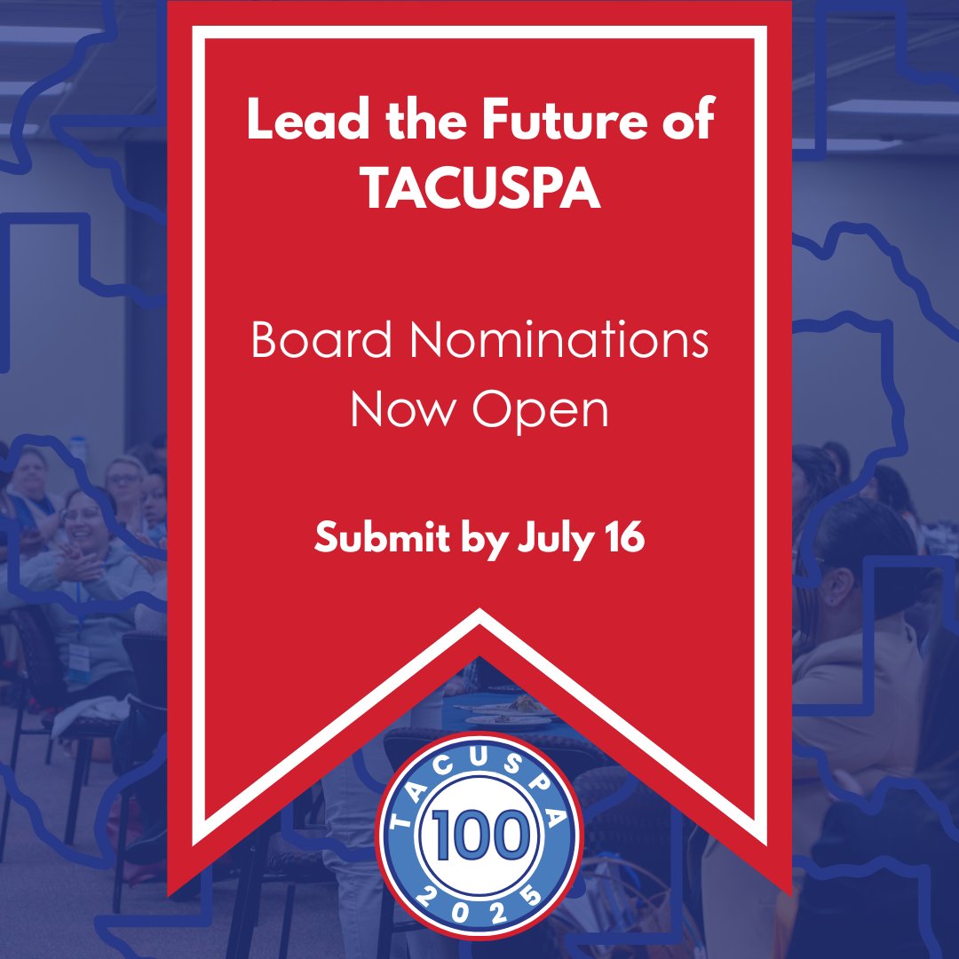 Make your mark in student affairs.
Board nominations are now open!
TACUSPA is looking for leaders to help shape the future of the Association.

Open Roles:
President-Elect
VP of Administration
Treasurer

Submit by July 16, 2025