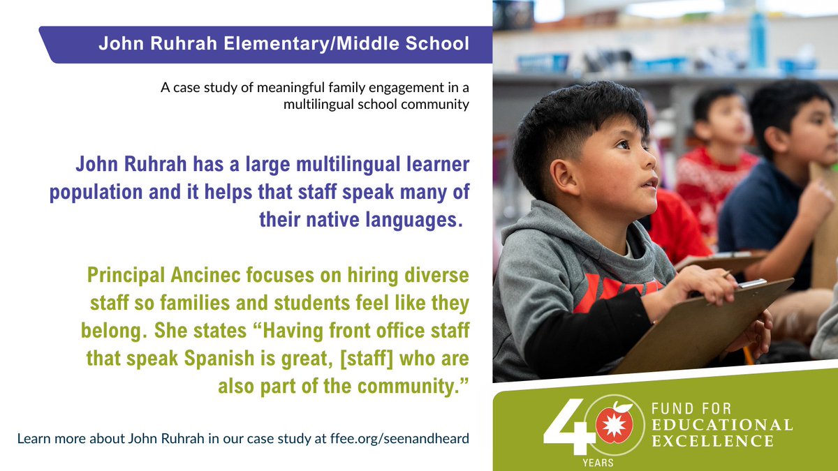 Our final Seen and Heard case study highlights John Ruhrah Elementary/Middle School — an example of meaningful family engagement in a multilingual school community. See how strong family-school partnerships boost student success: ffee.org/seenandheard