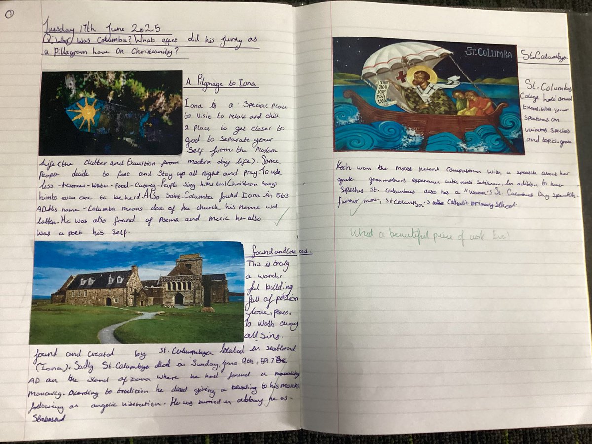 Some of 6BH’s beautiful work from their RE lesson today.We learned all about how Columba brought Christianity to Iona and how it is still a very special pilgrimage even today.
