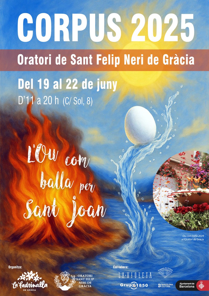 Fadrinalla de Gràcia (@lafadrinalla) on Twitter photo Ja hem arribat a la setmana del #CorpusBCN! ☀️
Nosaltres ja ho tenim gairebé tot a punt!
Us convidem a visitar el claustre de l'Oratori de #Gràcia (C/Sol, 8) de dijous a diumenge d’11h a 20h per gaudir d'aquesta bonica tradició!
L’#Oucomballa torna a <a href="/Bcn_Gracia/">BCN Gràcia</a>!🥚🌼 Ja hem arribat a la setmana del #CorpusBCN! ☀️
Nosaltres ja ho tenim gairebé tot a punt!
Us convidem a visitar el claustre de l'Oratori de #Gràcia (C/Sol, 8) de dijous a diumenge d’11h a 20h per gaudir d'aquesta bonica tradició!
L’#Oucomballa torna a <a href="/Bcn_Gracia/">BCN Gràcia</a>!🥚🌼