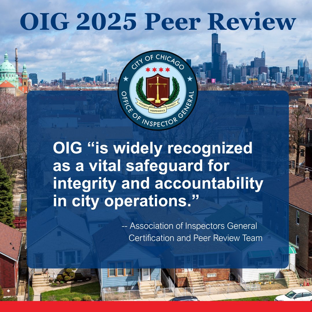 ChicagoOIG's tweet image. National Association of Inspectors General finds OIG in compliance with all applicable professional quality standards, notes independence threat posed by City practices. ow.ly/jXnp50WarTJ