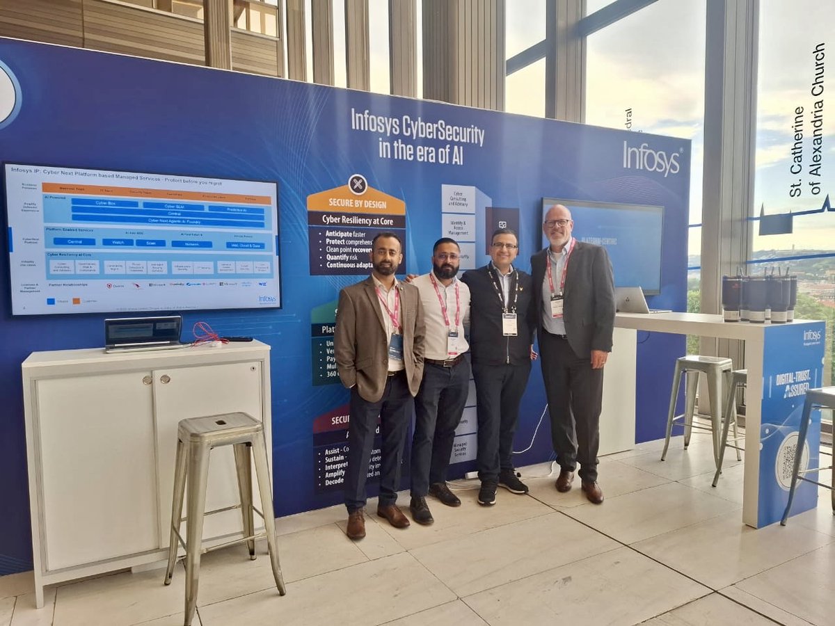 InfosysEvents's tweet image. Curious about how to implement #ZeroTrust security or leverage #AI to reduce cybersecurity risks? Meet #InfosysCyberSecurity leaders Luke Smith, Arnoud Hablous, Kamesh Grover, and Varun Soni at Booth # G6 at Zenith Live’25 in Prague! See you there! bit.ly/4jxUErK…