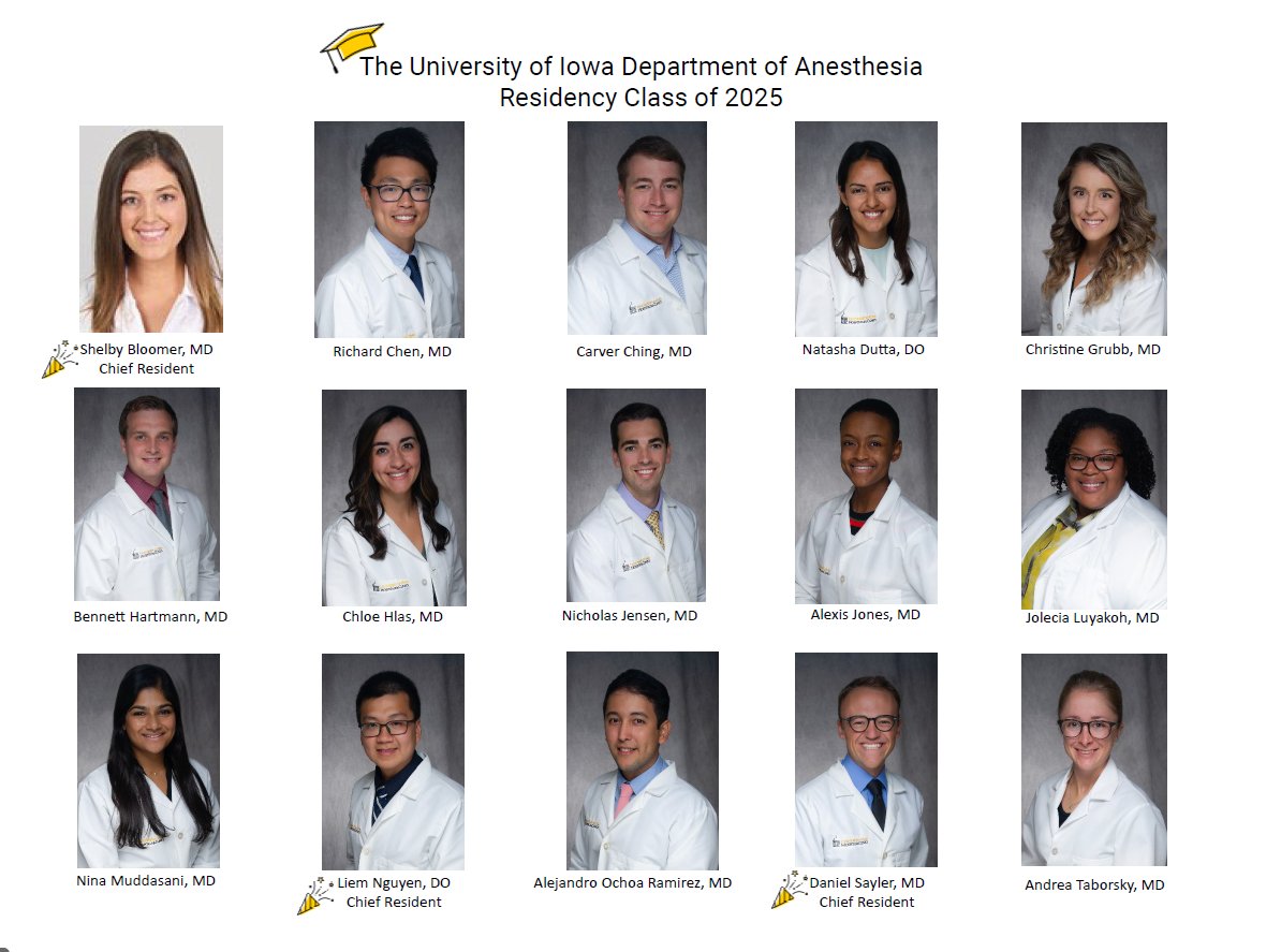 As we approach the final countdown to graduation day on Sunday, June 22, the University of Iowa Department of Anesthesia proudly honors the exceptional dedication and perseverance of our 2025 residency graduates.

#IowaAnesthesia #ResidencyGraduation #ClassOf2025 #ProudHawkeyes