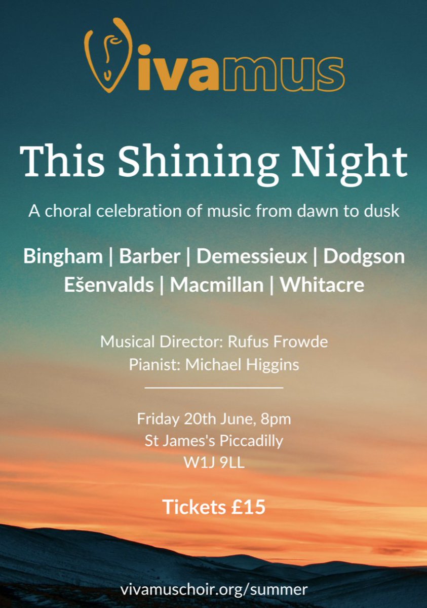 At a loose end on Friday &amp; fancy a concert to lead you into the summer solstice? Vivamus and I have just the thing for you at St James’s Piccadilly (8pm - 9.20pm).  The concert also includes a Frowde première, but don’t let that put you off! sjp.org.uk/whats-on/this-… #newmusic2025