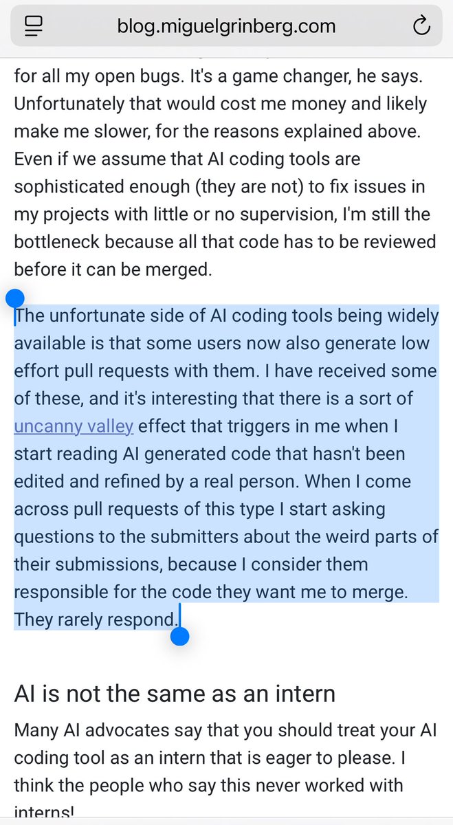 Michael (@michaeltefula) on Twitter photo The “uncanny valley” effect of GenAI. What Terence Tao was referencing happens also with code and other gen ai content. See observation from <a href="/miguelgrinberg/">Miguel Grinberg</a> in his post below The “uncanny valley” effect of GenAI. What Terence Tao was referencing happens also with code and other gen ai content. See observation from <a href="/miguelgrinberg/">Miguel Grinberg</a> in his post below