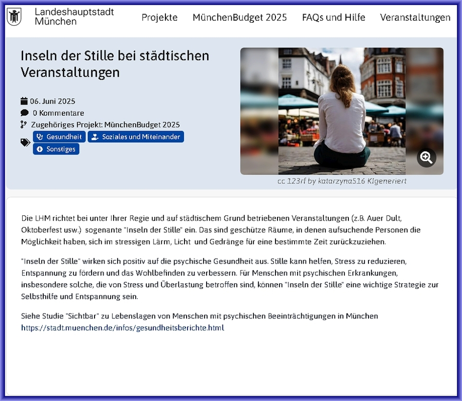 giesinklusiver's tweet image. Ab heute können Vorschläge beim #MünchenBudget unterstützt werden. Dazu ist Registrierung eineRegistrierung nötig. 
Menschen mit psychischen Erkrankungen brauchen manchmal öffentliche Rückzugsräume. Vorschlag dazu: unser.muenchen.de/budgets/1/inve…
Ois #inklusiv(er)! #SeelischeGesundheit